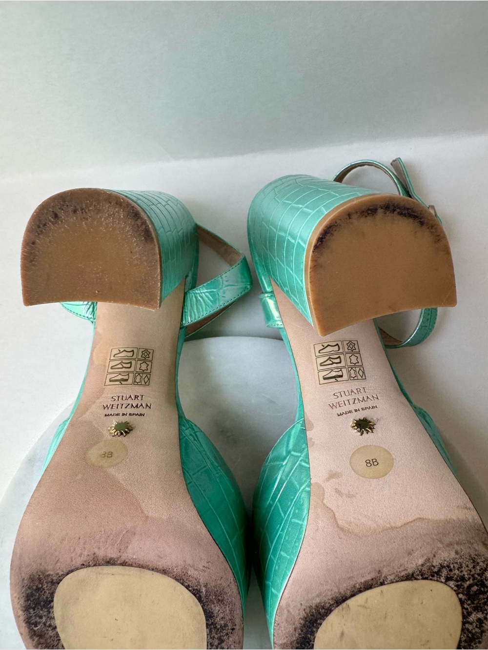 Stuart Weitzman Aqua Croc-Embossed Platform Sandals - Picture 12 of 16
